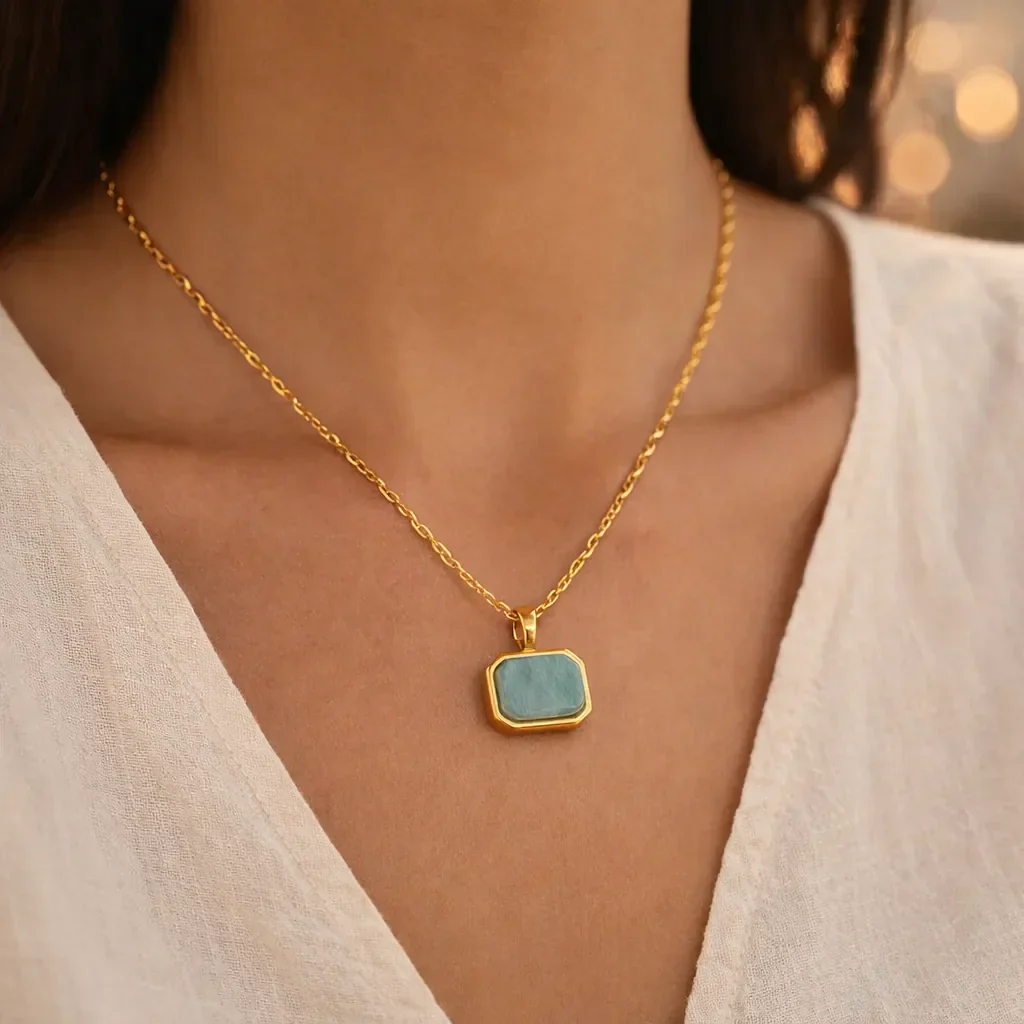 Elegant Amazonite Pendant Necklace — Balance Your Energy with Natural Beauty - Image 2