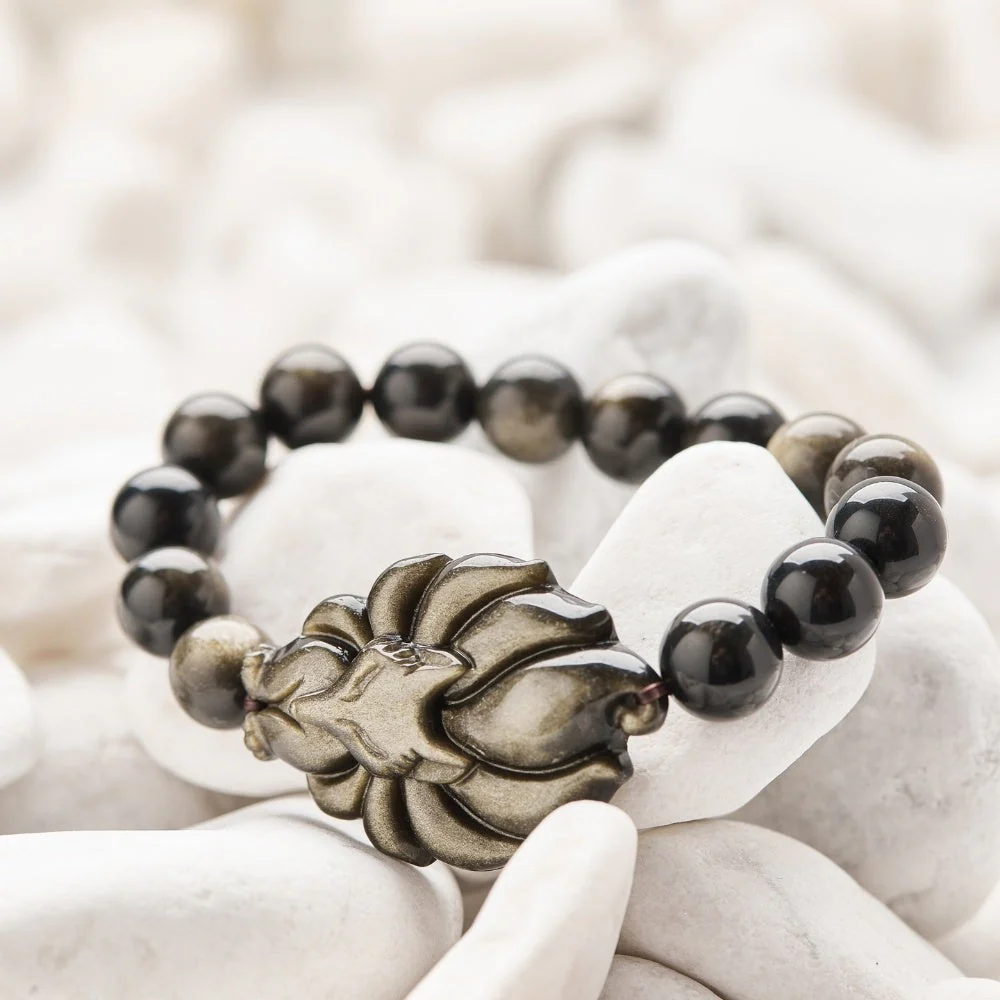 Fox Guardian Black Obsidian Bracelet