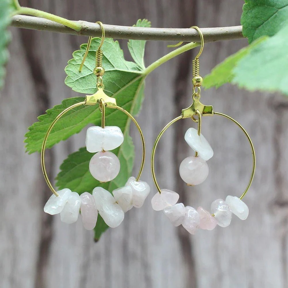 Natural Crystal Stone Drop Earrings - Image 2