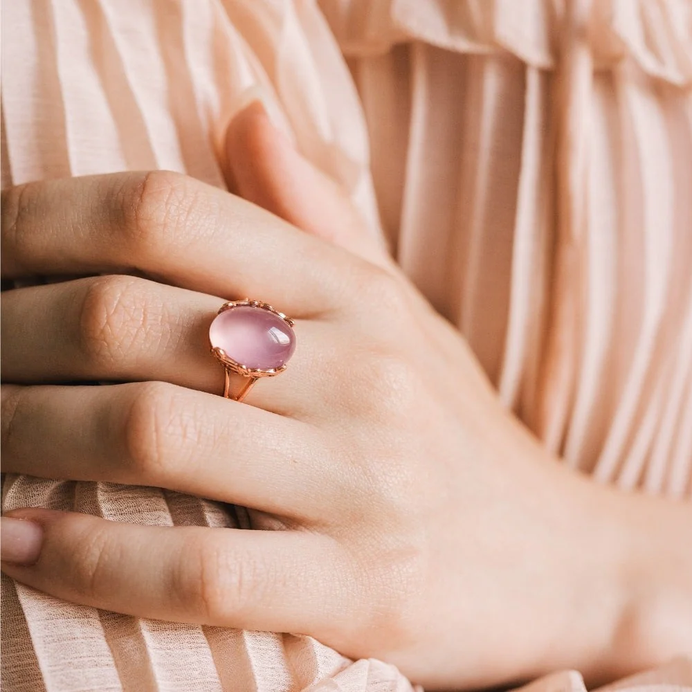 Natural Rose Quartz Silver Ring