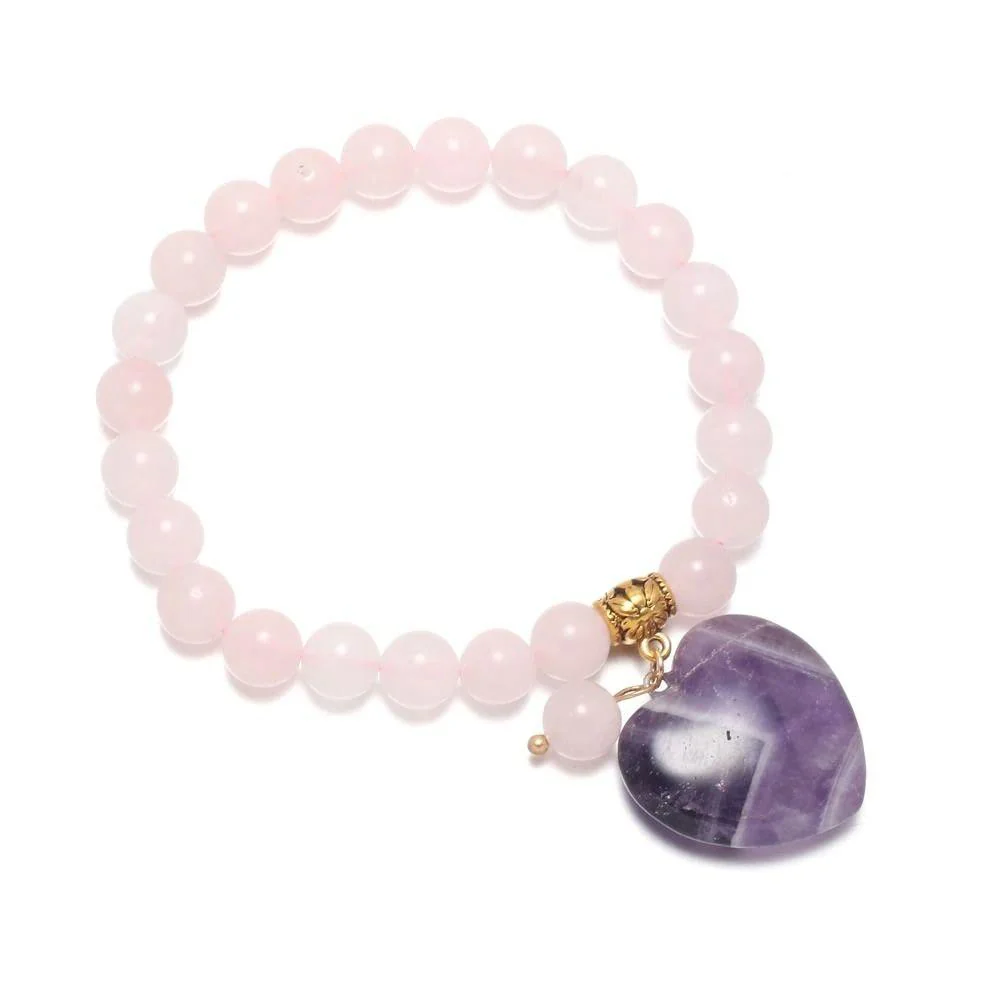 Rose Quartz Heart Pendant Bracelet