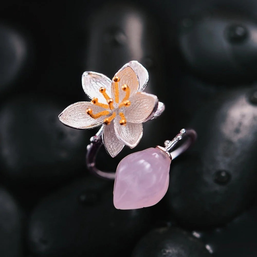 Aventurine Crystal Flower Ring